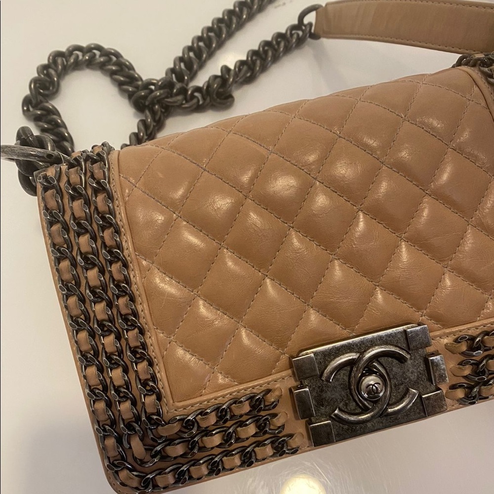 Chanel Chained Boy Flap Bag Quilted Glazed Calfskin Small
